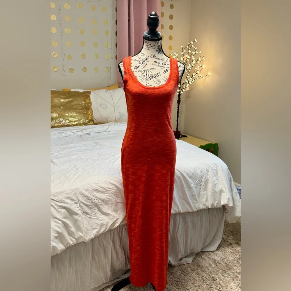 LOFT Orange Space Dye Sleeveless Maxi Dress Size Medium - Picture 2 of 7